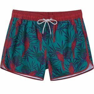 Surf Cuz Men’s Swim Trunks 5” Red Parrot Size Large NWT Tropical Parrot